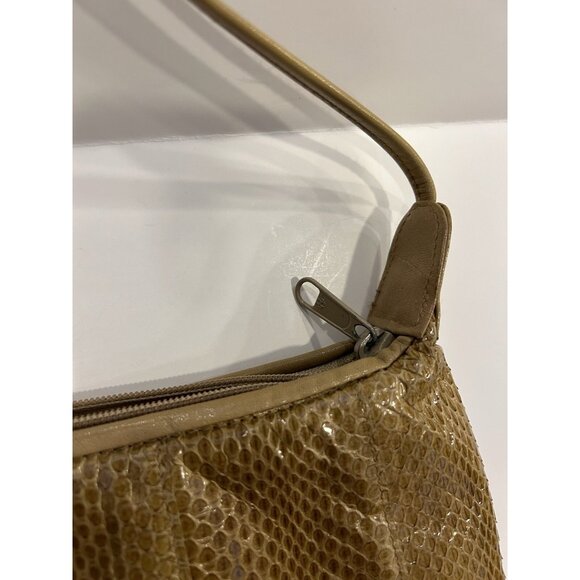 Clemente Vintage Snake Skin Shoulder Purse Tan / Brown With Strap Zipper Closure - Picture 8 of 16